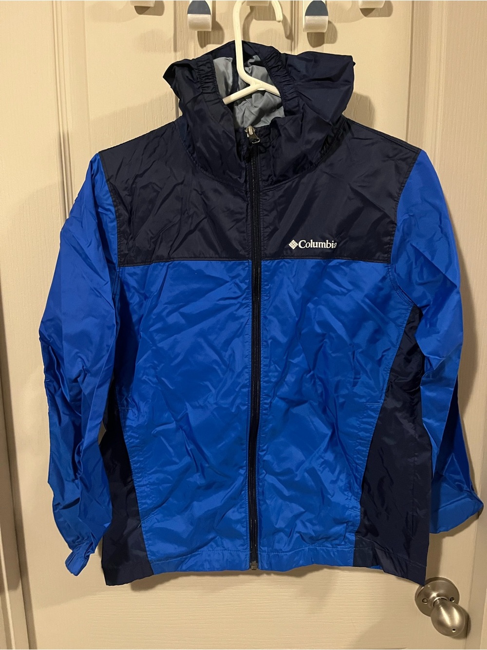 Columbia Blue & Navy Kids' Hooded windbreaker Jacket, L(14-16)